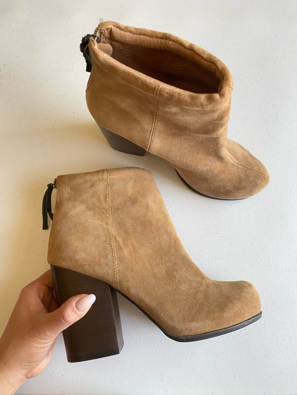 Jeffrey Campbell 9.5 Rumble Nude Brown Suede Leather Stacked Block Heel Boot